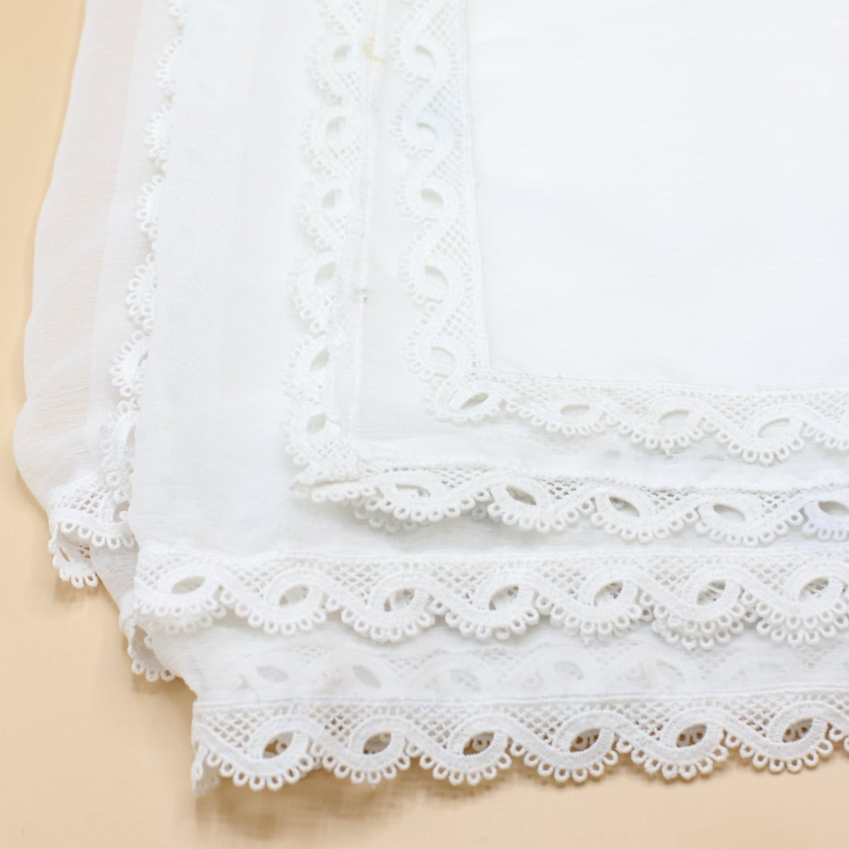 White Chiffon Dupatta - Four Side Lace