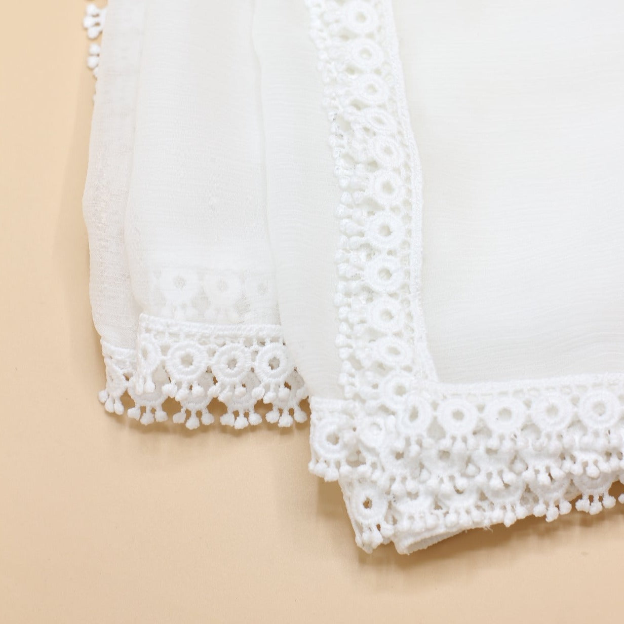 White Chiffon Dupatta - Four Side Lace