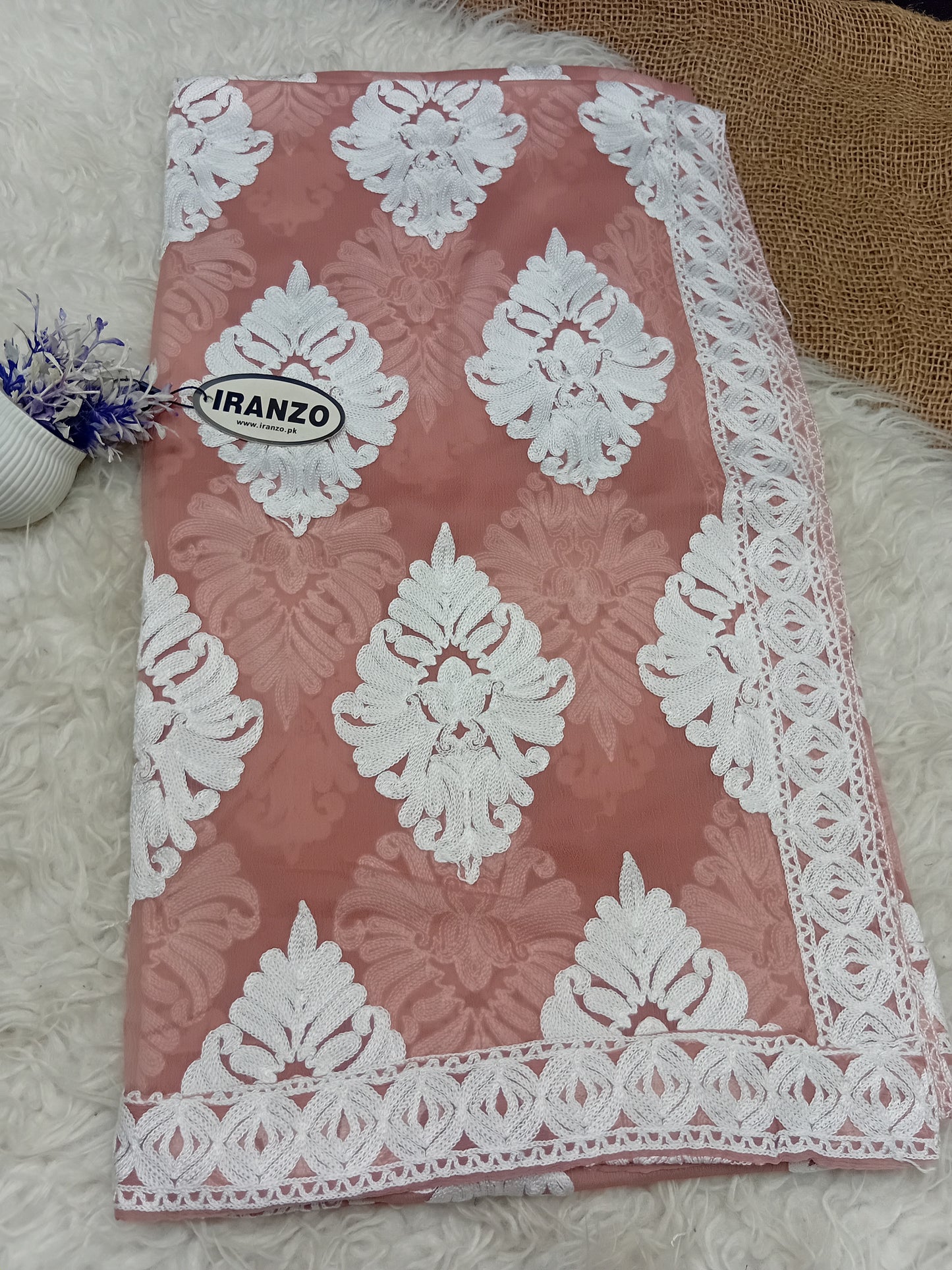 White Aari Embroidery Chiffon Dupatta With All-Over Motifs