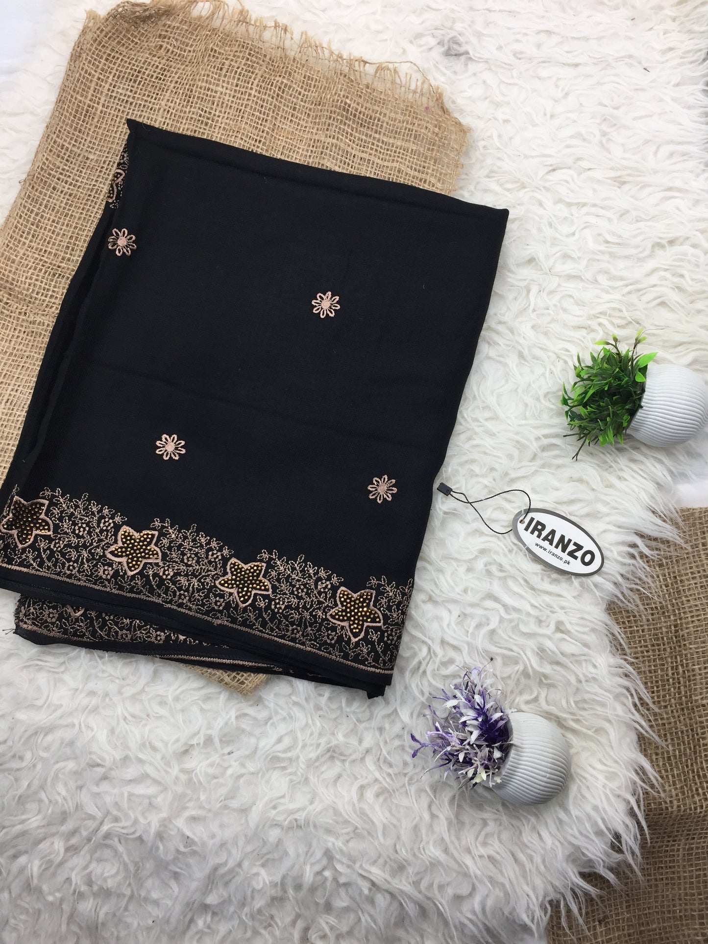 Embroidered Winter Shawl with stone embellishment