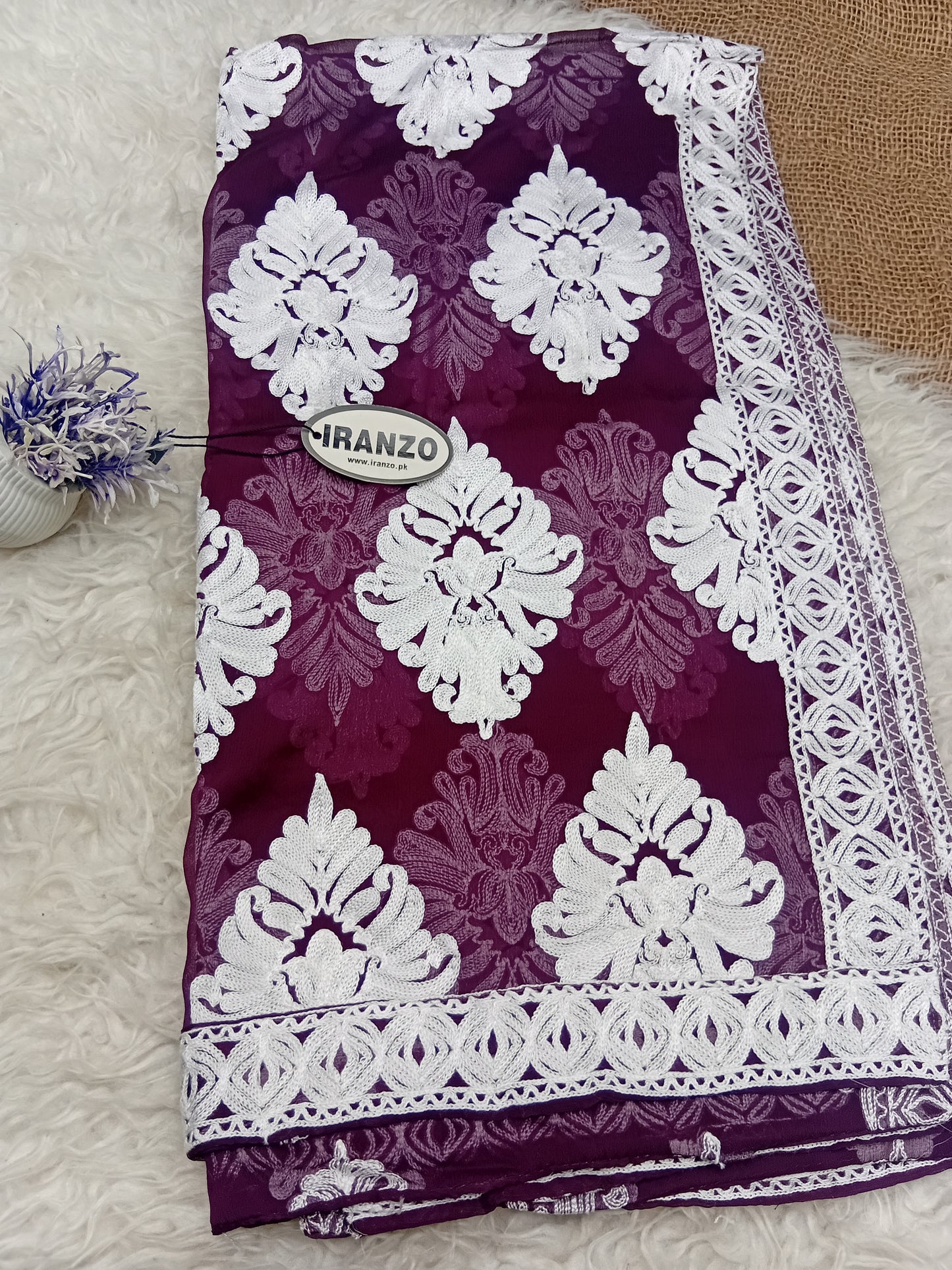 White Aari Embroidery Chiffon Dupatta With All-Over Motifs