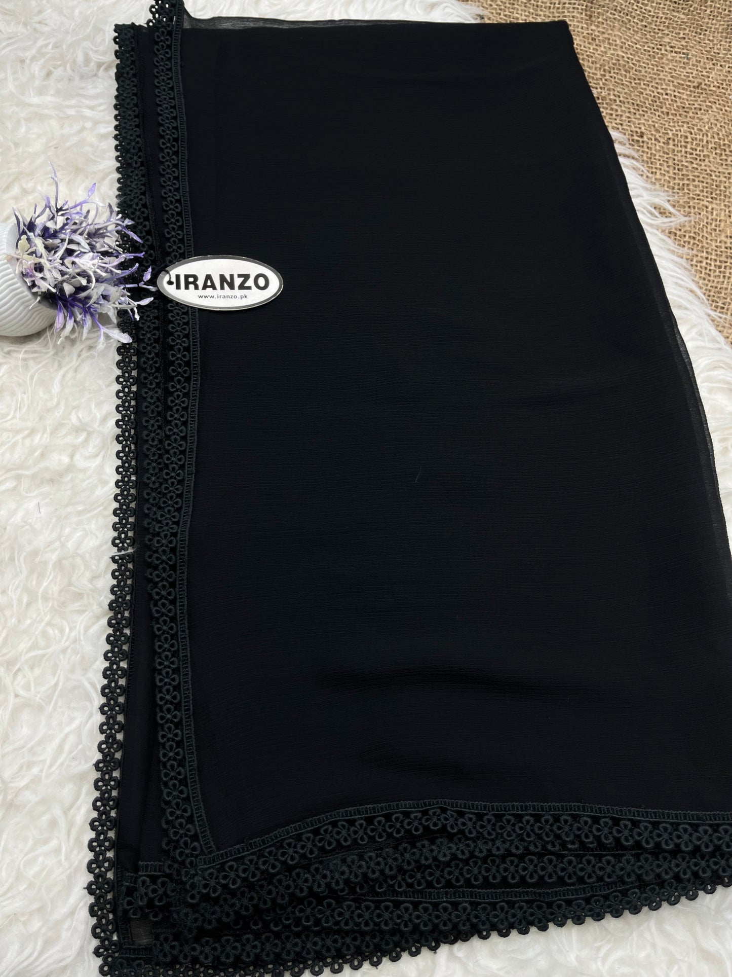 Black Chiffon Dupatta - Four Side Lace Just In