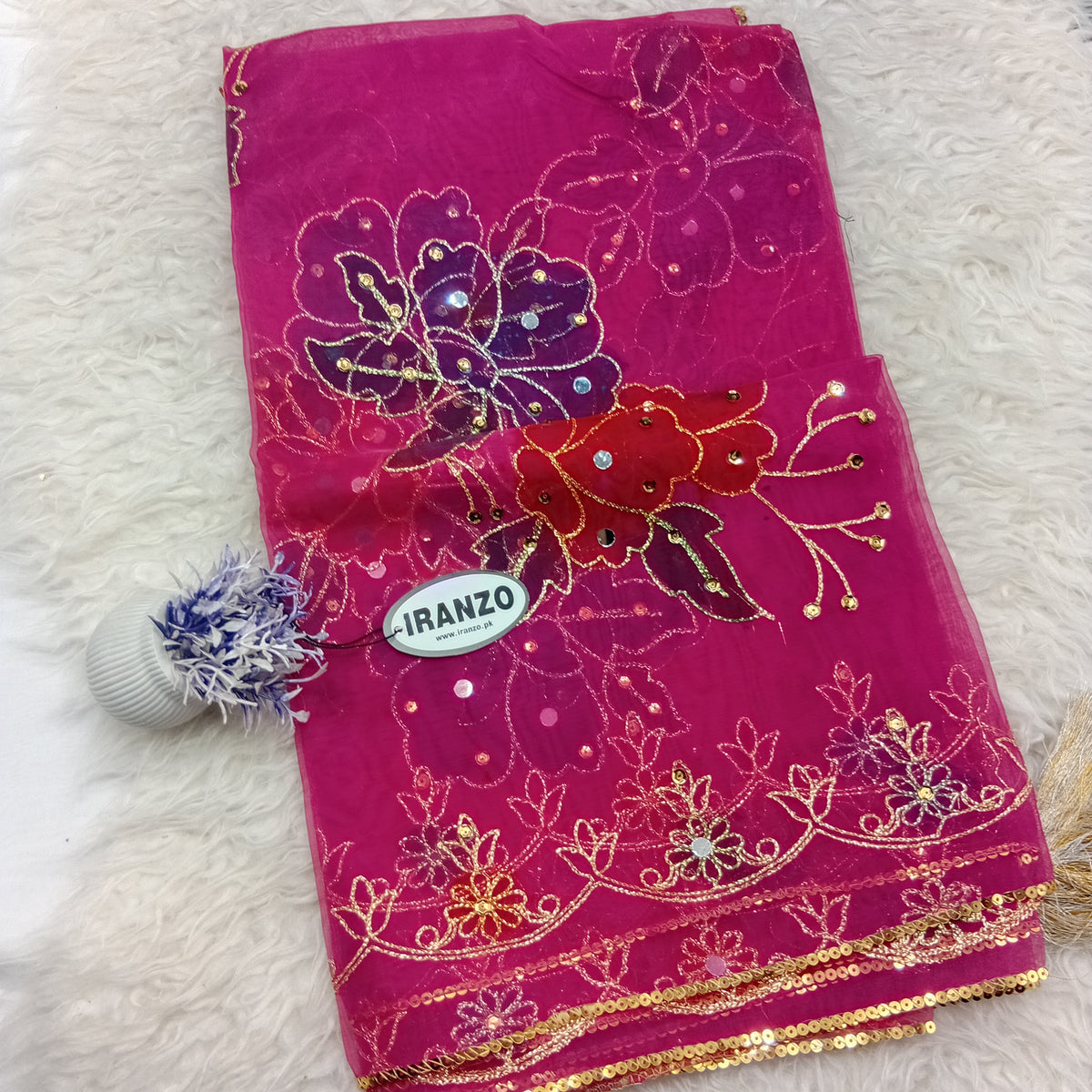 Hand Painted Organza Dupatta with Golden Lace