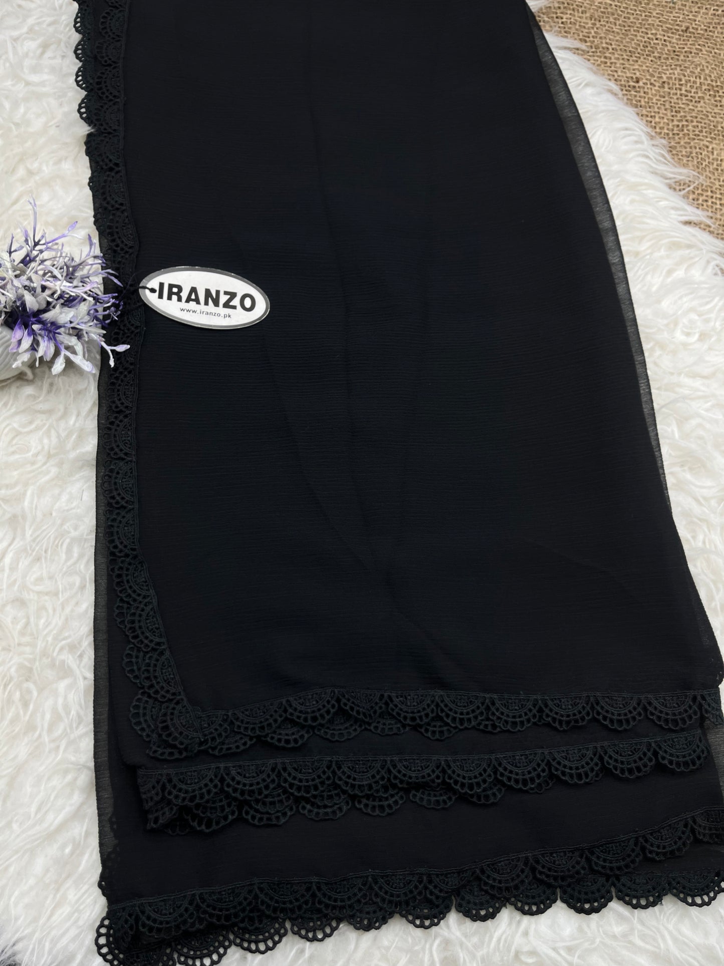 Black Chiffon Dupatta - Four Side Lace Just In
