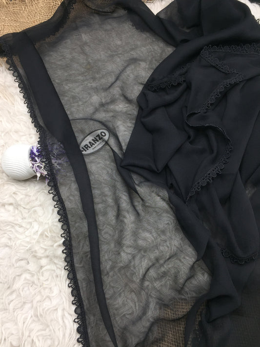 Black Chiffon Dupatta - Four Side Lace