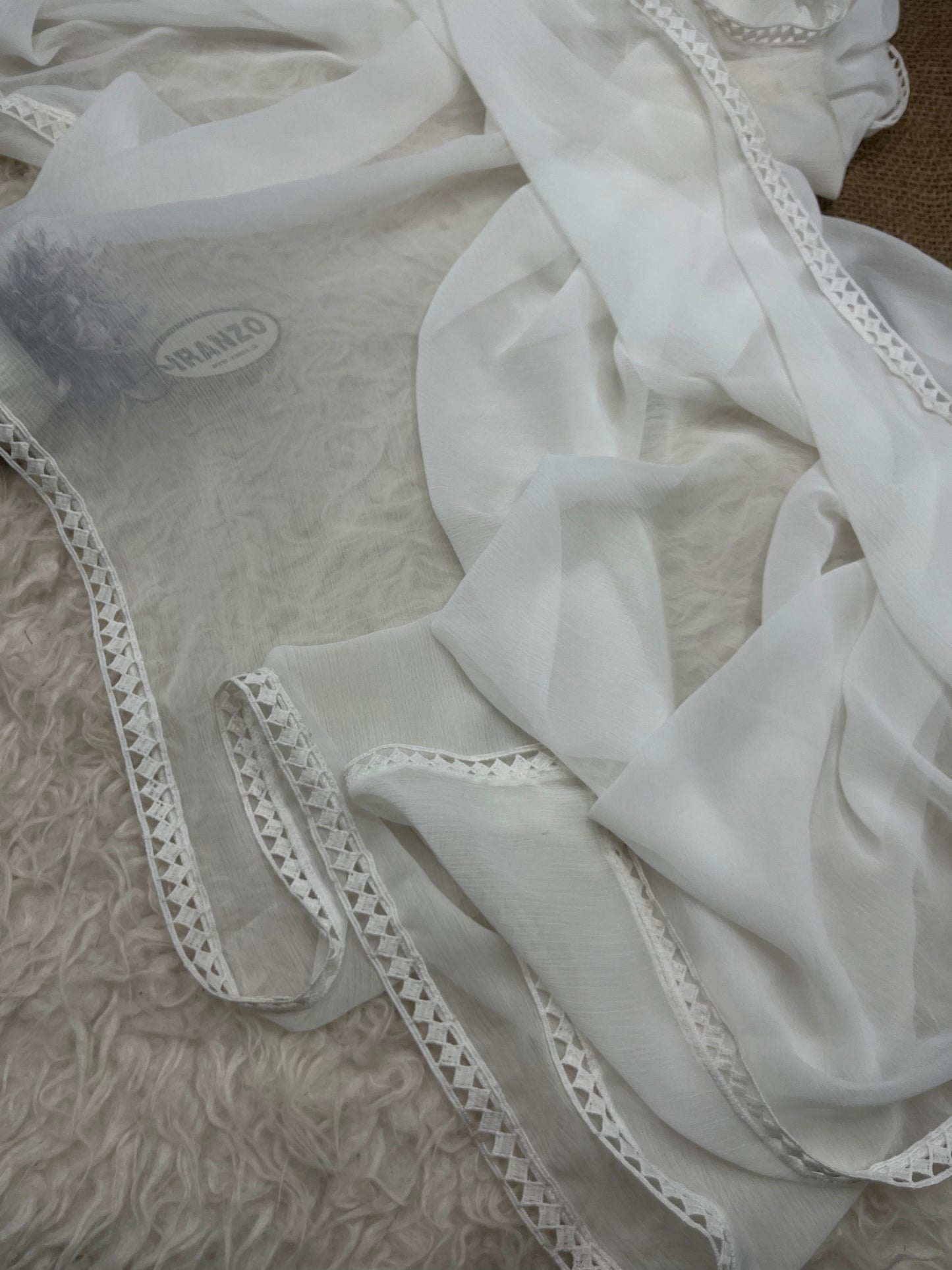 White Chiffon Dupatta - Four Side Lace Just In
