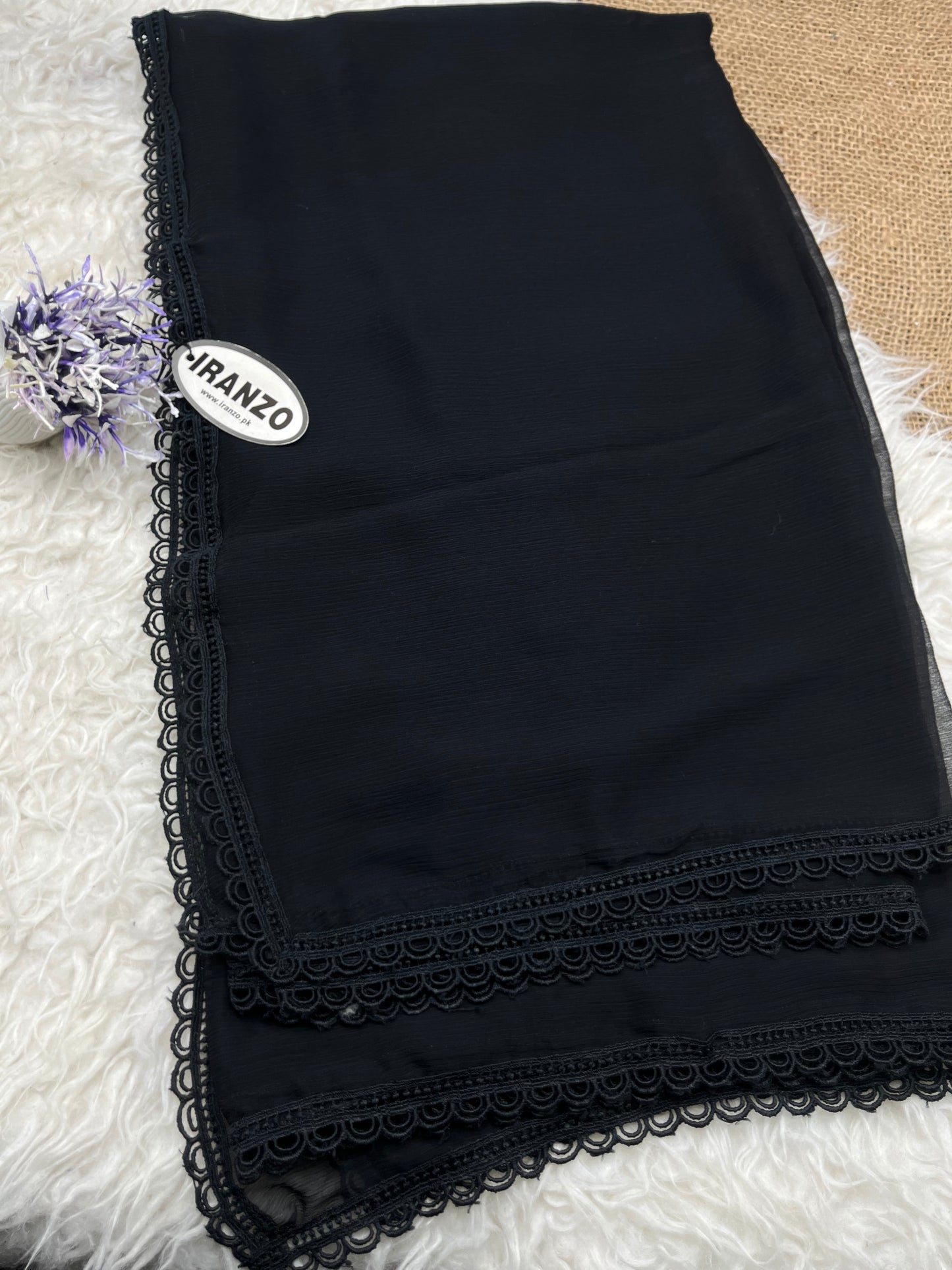Black Chiffon Dupatta - Four Side Lace Just In