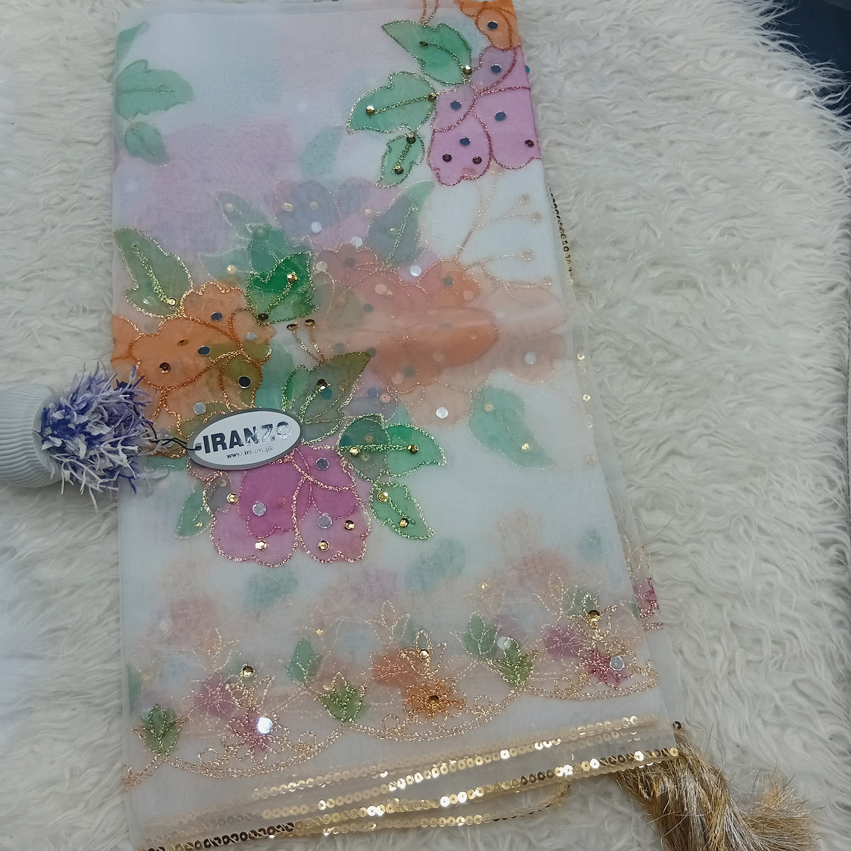 Hand Painted Organza Dupatta with Golden Lace