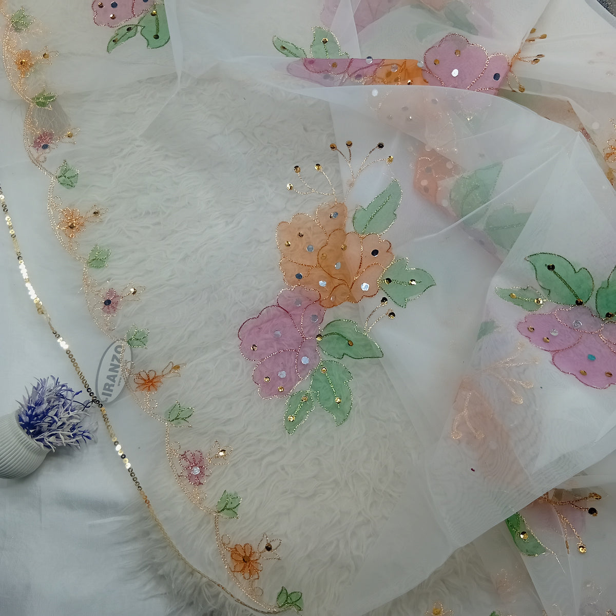 Hand Painted Organza Dupatta with Golden Lace