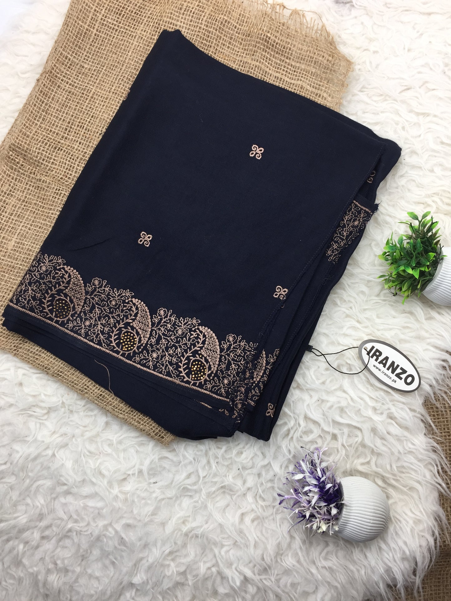 Embroidered Winter Shawl with stone embellishment