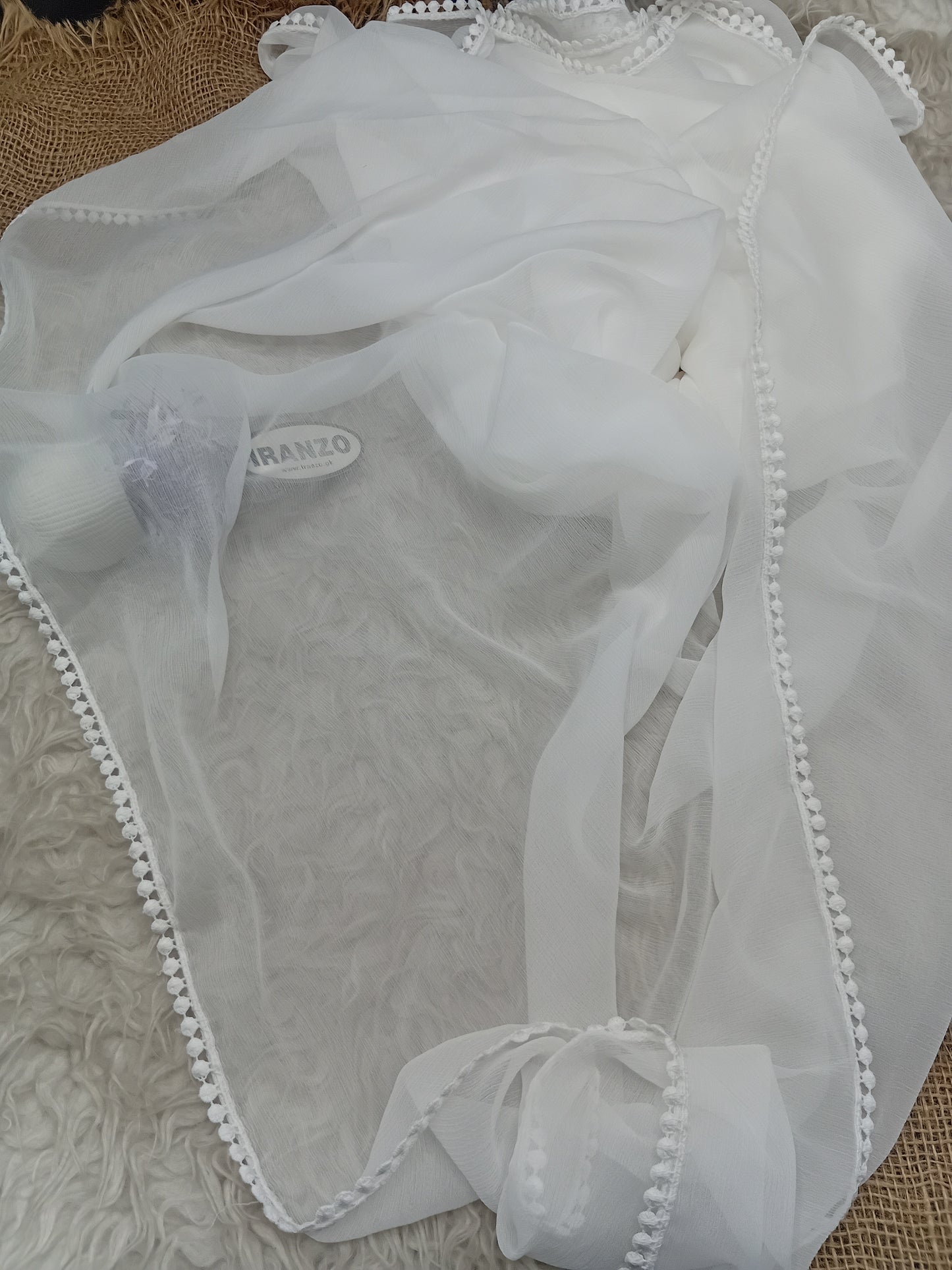 White Chiffon Dupatta - Four Side Lace
