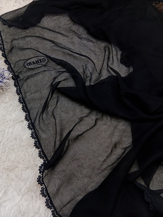Black Chiffon Dupatta Four Side Lace Just In
