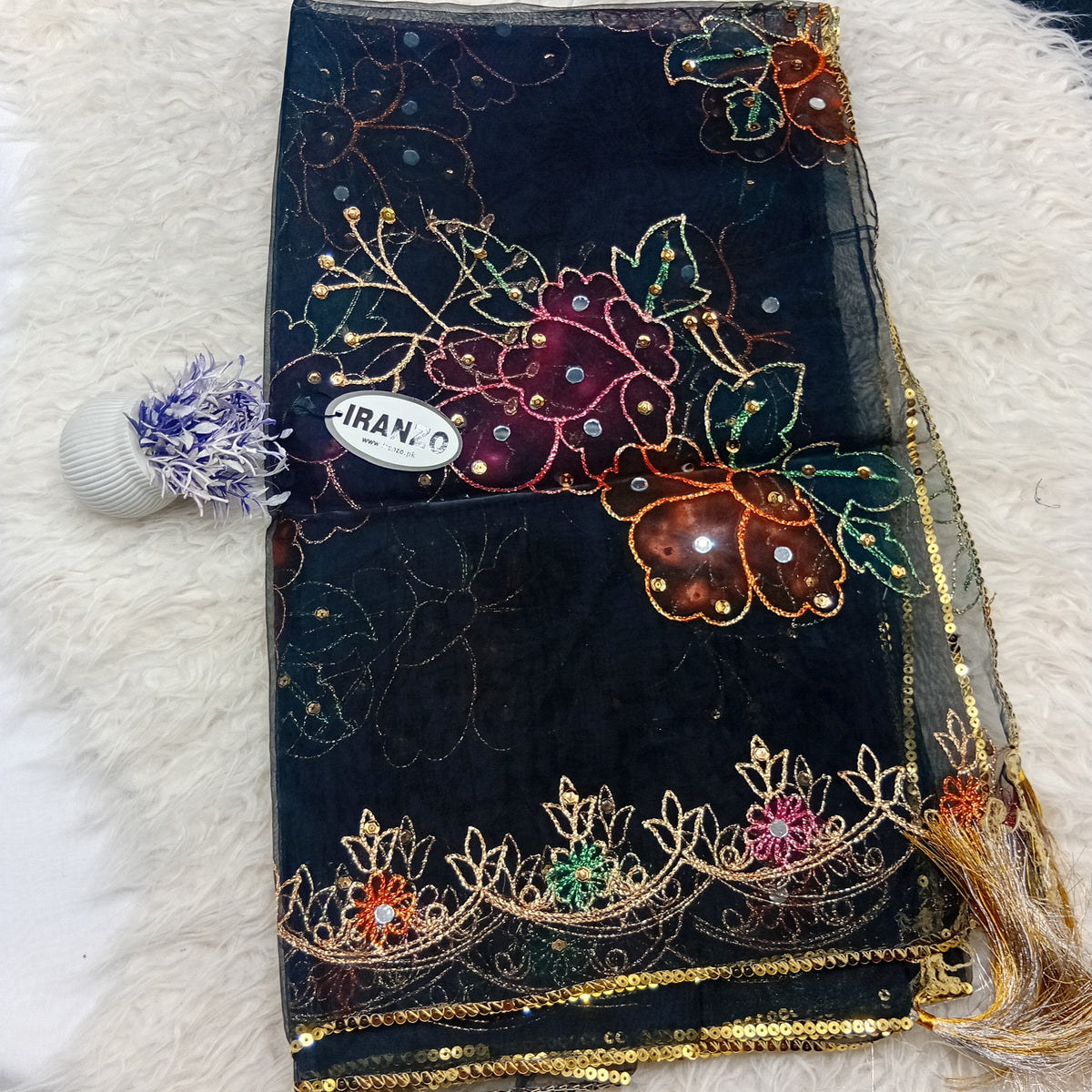 Hand Painted Organza Dupatta with Golden Lace
