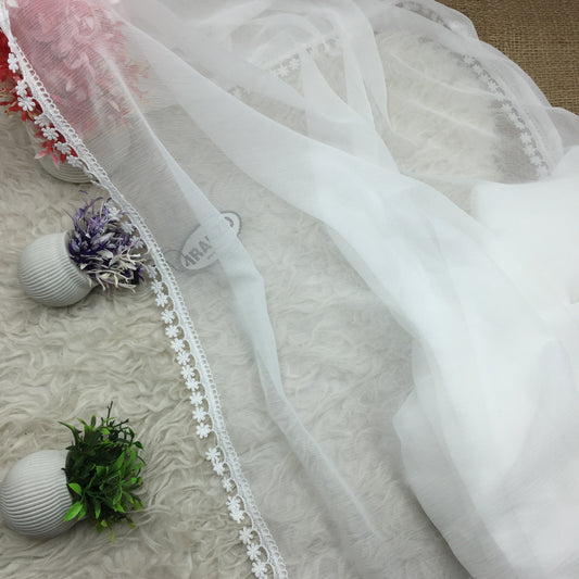 White Chiffon Dupatta With Four Side Lace