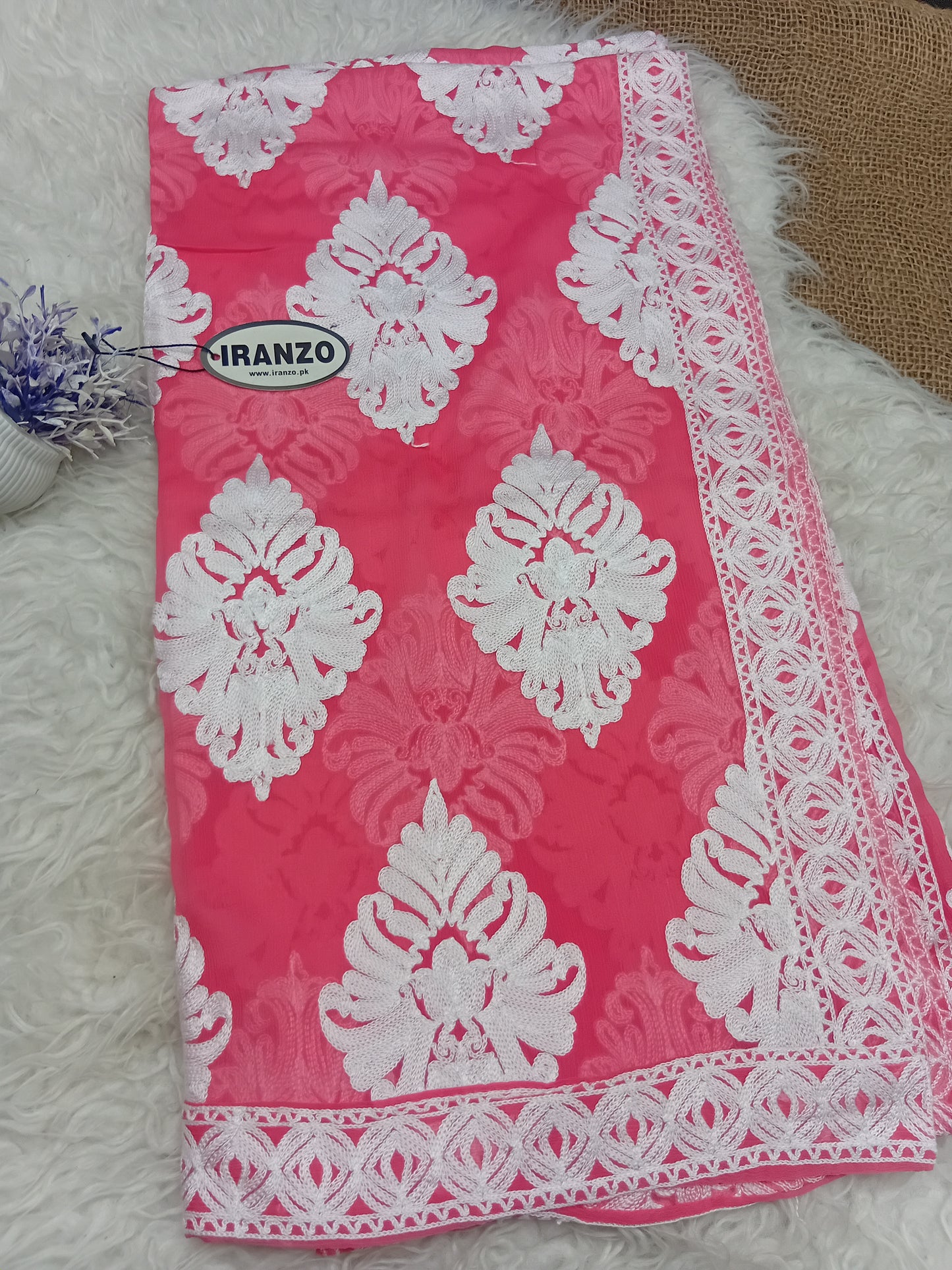 White Aari Embroidery Chiffon Dupatta With All-Over Motifs