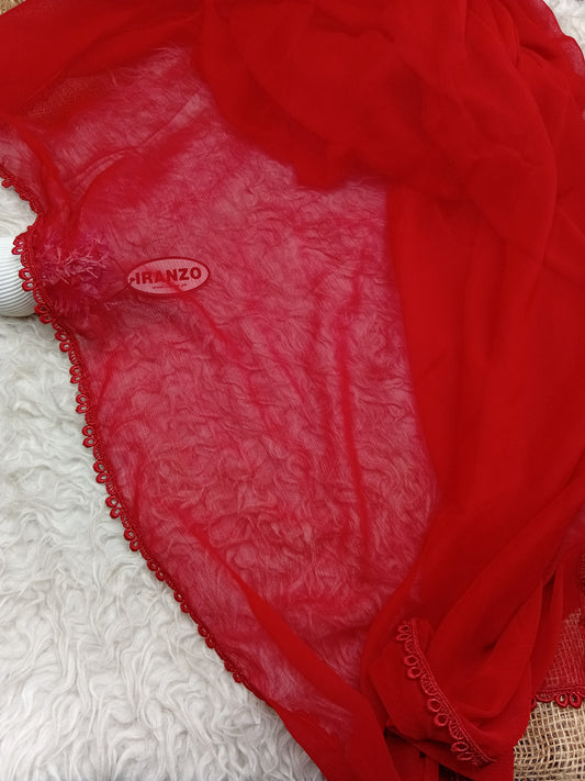 Red Chiffon Dupatta - Four Side Lace
