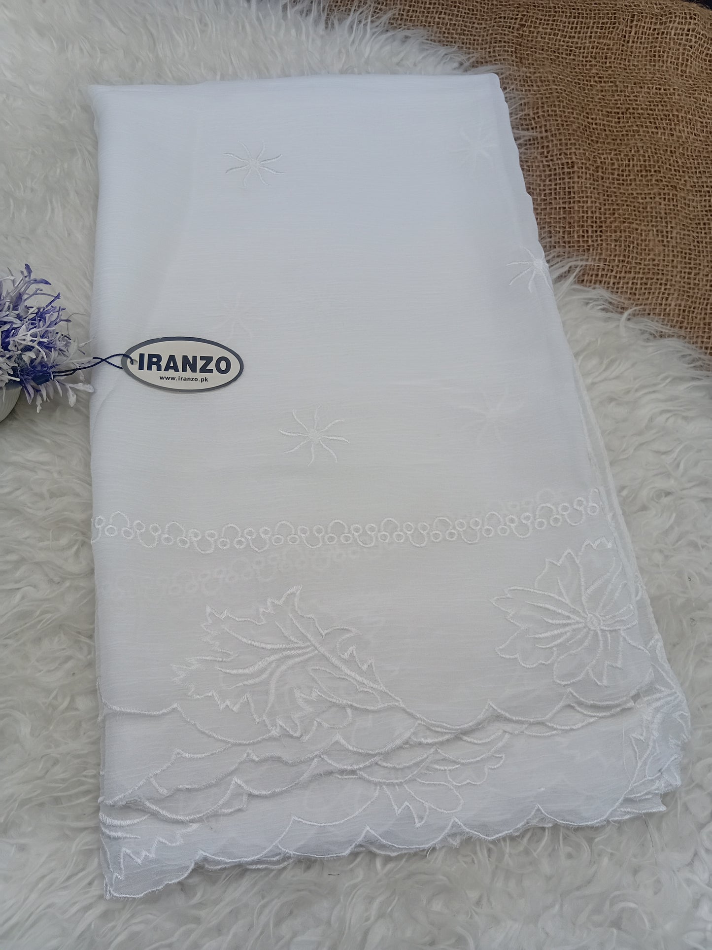 Two Side Border Dyeable Embroidered Chiffon Dupatta Just In
