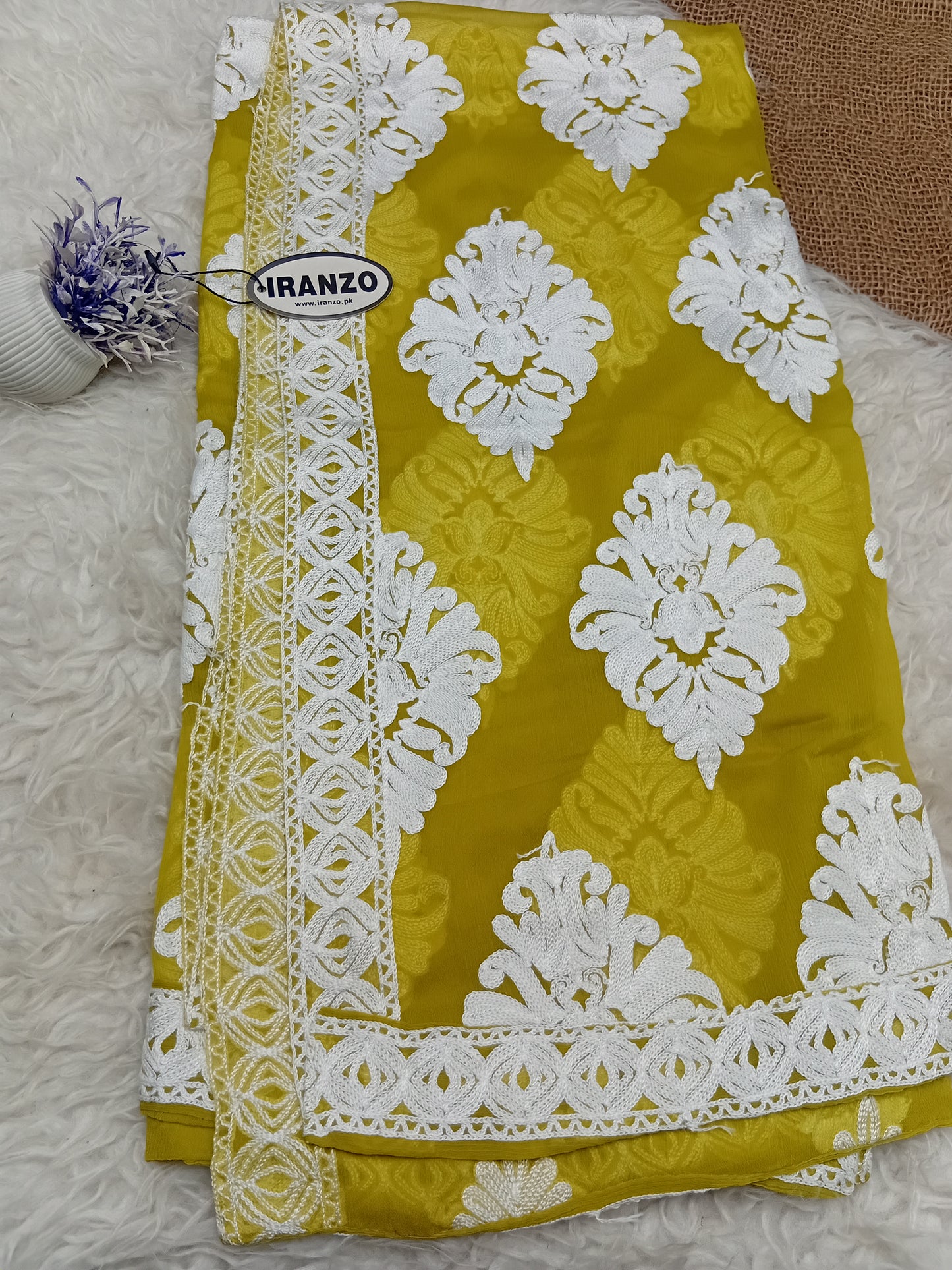 White Aari Embroidery Chiffon Dupatta With All-Over Motifs