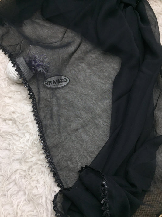 Black Chiffon Dupatta - Four Side Lace