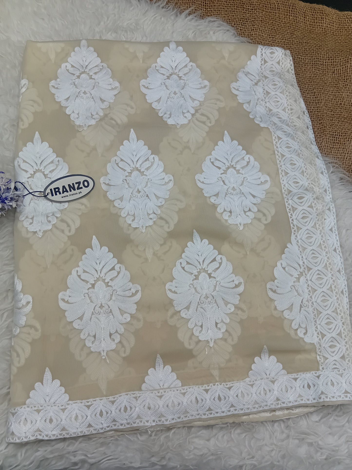 White Aari Embroidery Chiffon Dupatta With All-Over Motifs