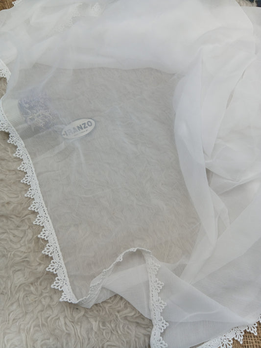 White Chiffon Dupatta - Four Side Lace