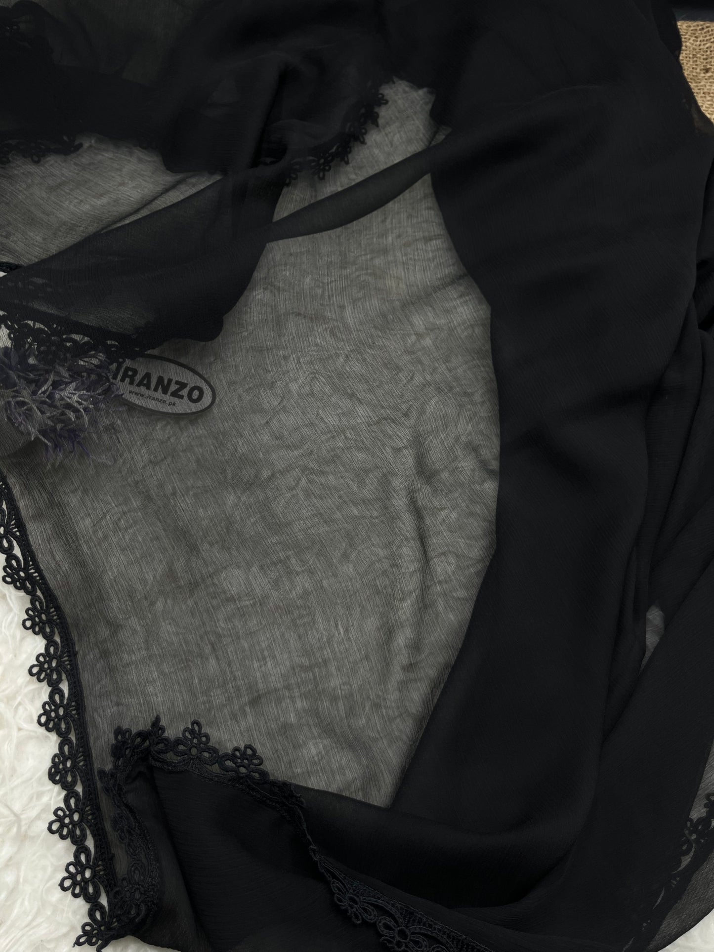 Black Chiffon Dupatta - Four Side Lace Just In