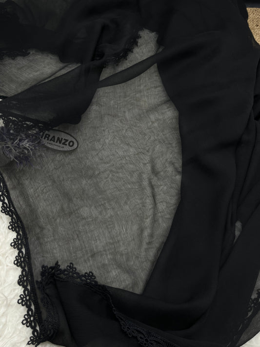Black Chiffon Dupatta - Four Side Lace Just In