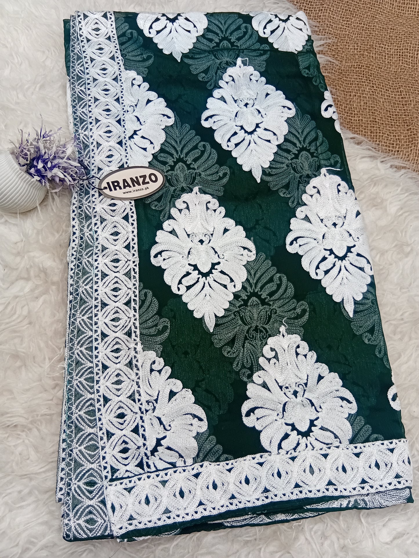 White Aari Embroidery Chiffon Dupatta With All-Over Motifs
