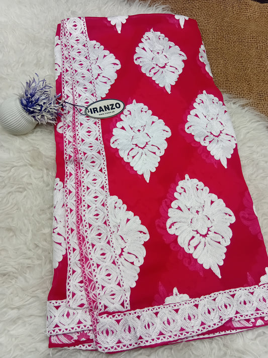 White Aari Embroidery Chiffon Dupatta With All-Over Motifs