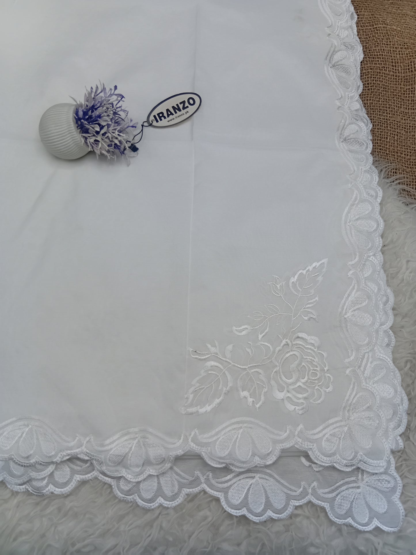 Elegant Four Side Embroidered Paper Cotton Dyeable Dupatta Just In