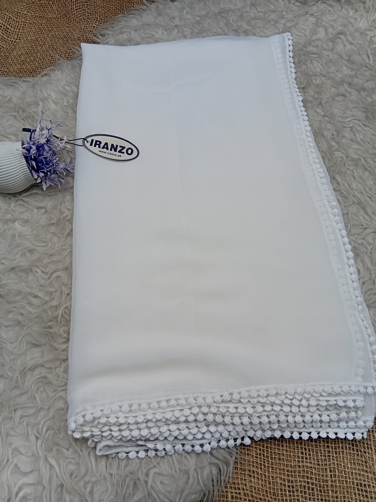 White Chiffon Dupatta - Four Side Lace