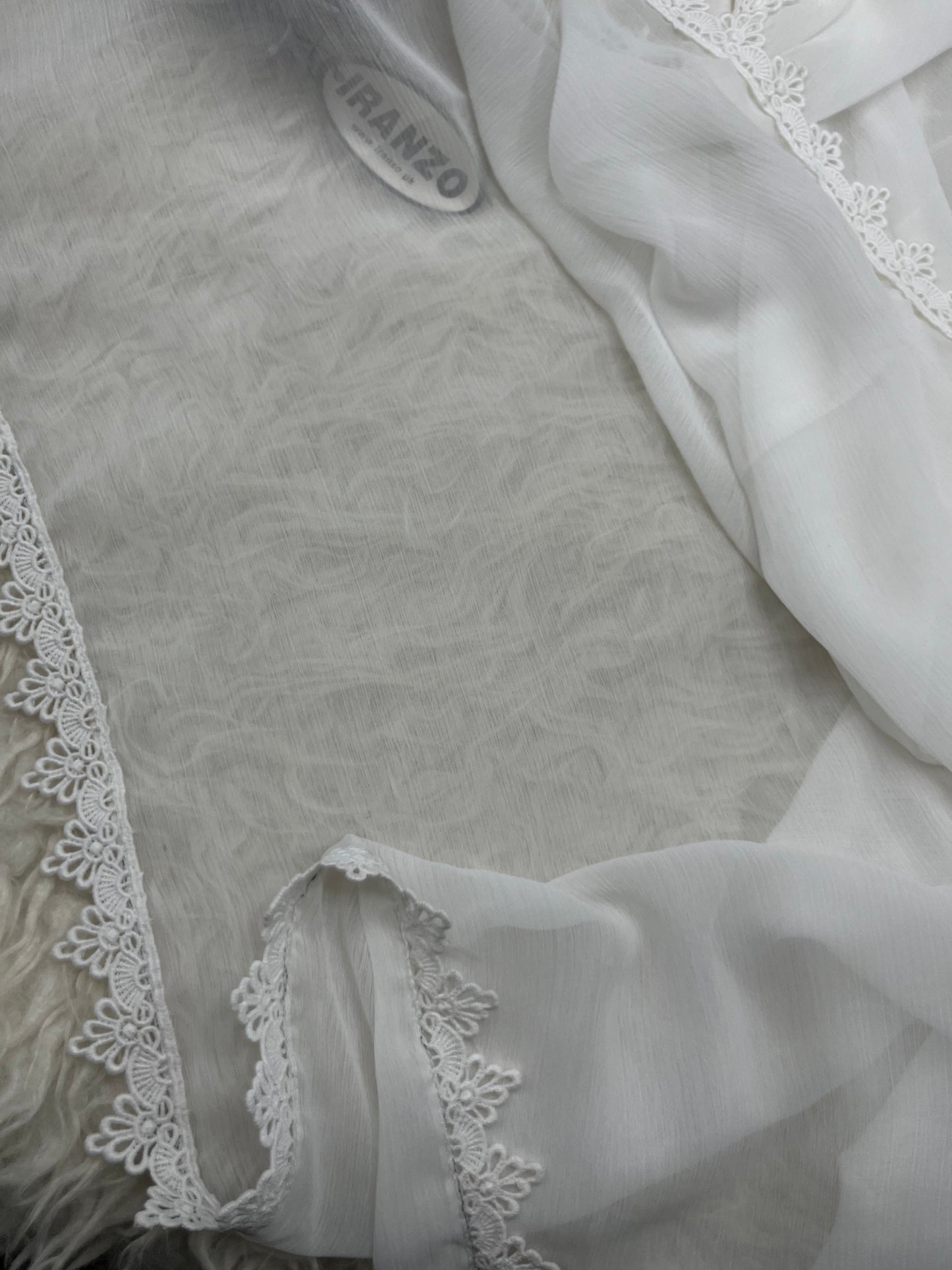 White Chiffon Dupatta - Four Side Lace Just In