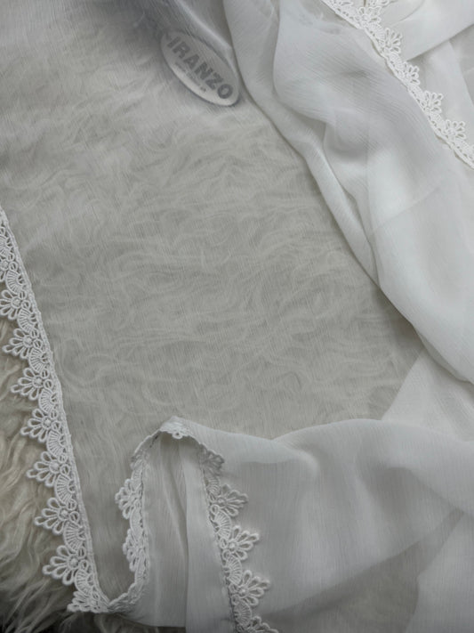 White Chiffon Dupatta - Four Side Lace Just In