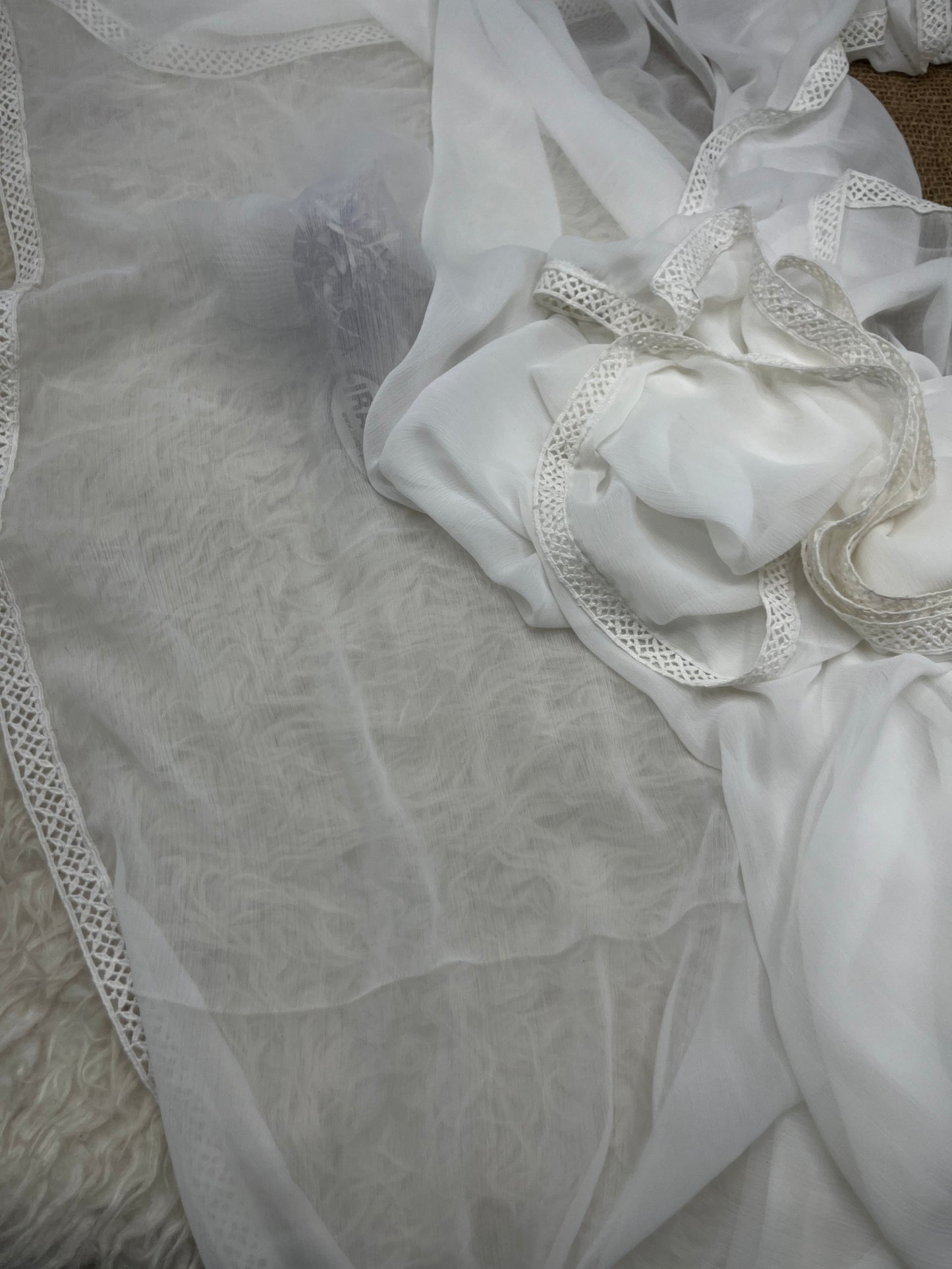 White Chiffon Dupatta - Four Side Lace Just In