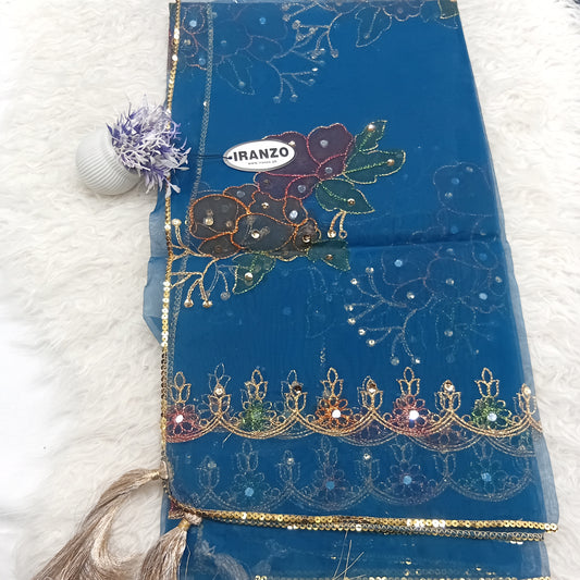 Hand Painted Organza Dupatta with Golden Lace