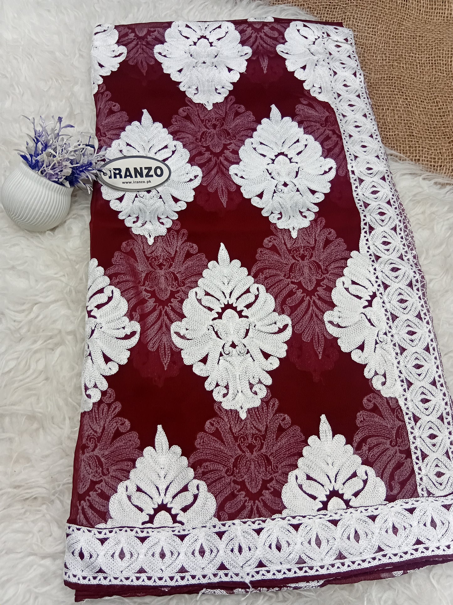 White Aari Embroidery Chiffon Dupatta With All-Over Motifs