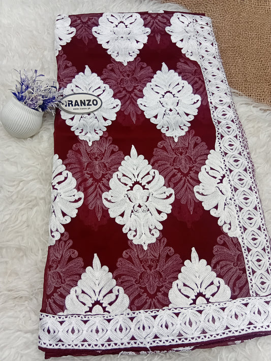 White Aari Embroidery Chiffon Dupatta With All-Over Motifs