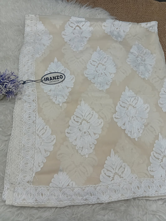 White Aari Embroidery Chiffon Dupatta With All-Over Motifs