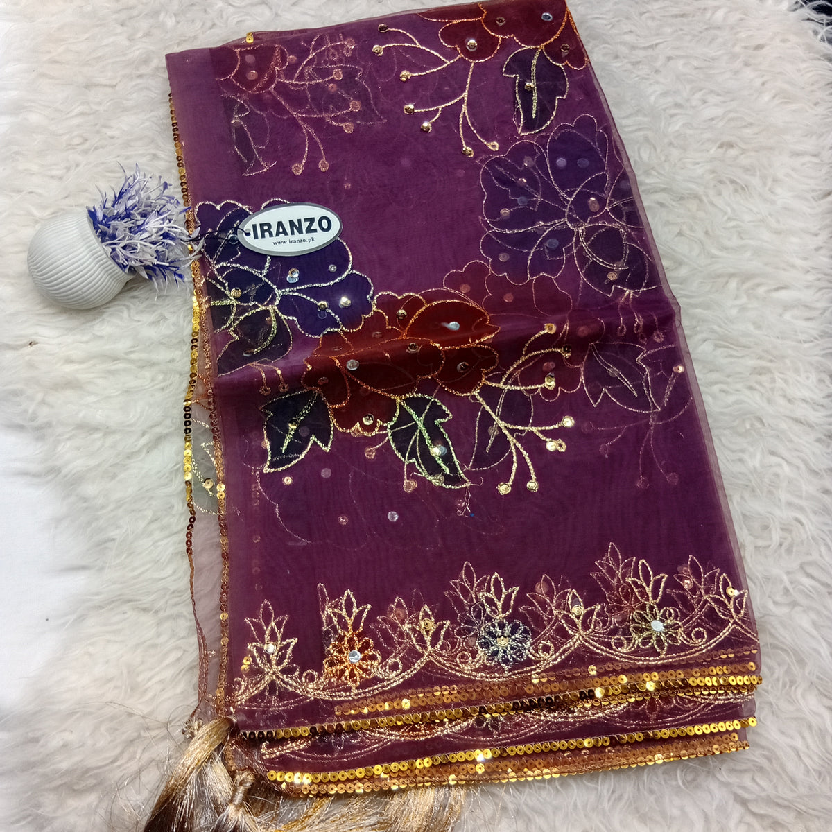 Hand Painted Organza Dupatta with Golden Lace