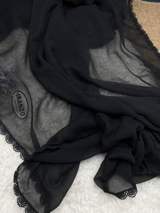 Black Chiffon Dupatta Four Side Lace Just In