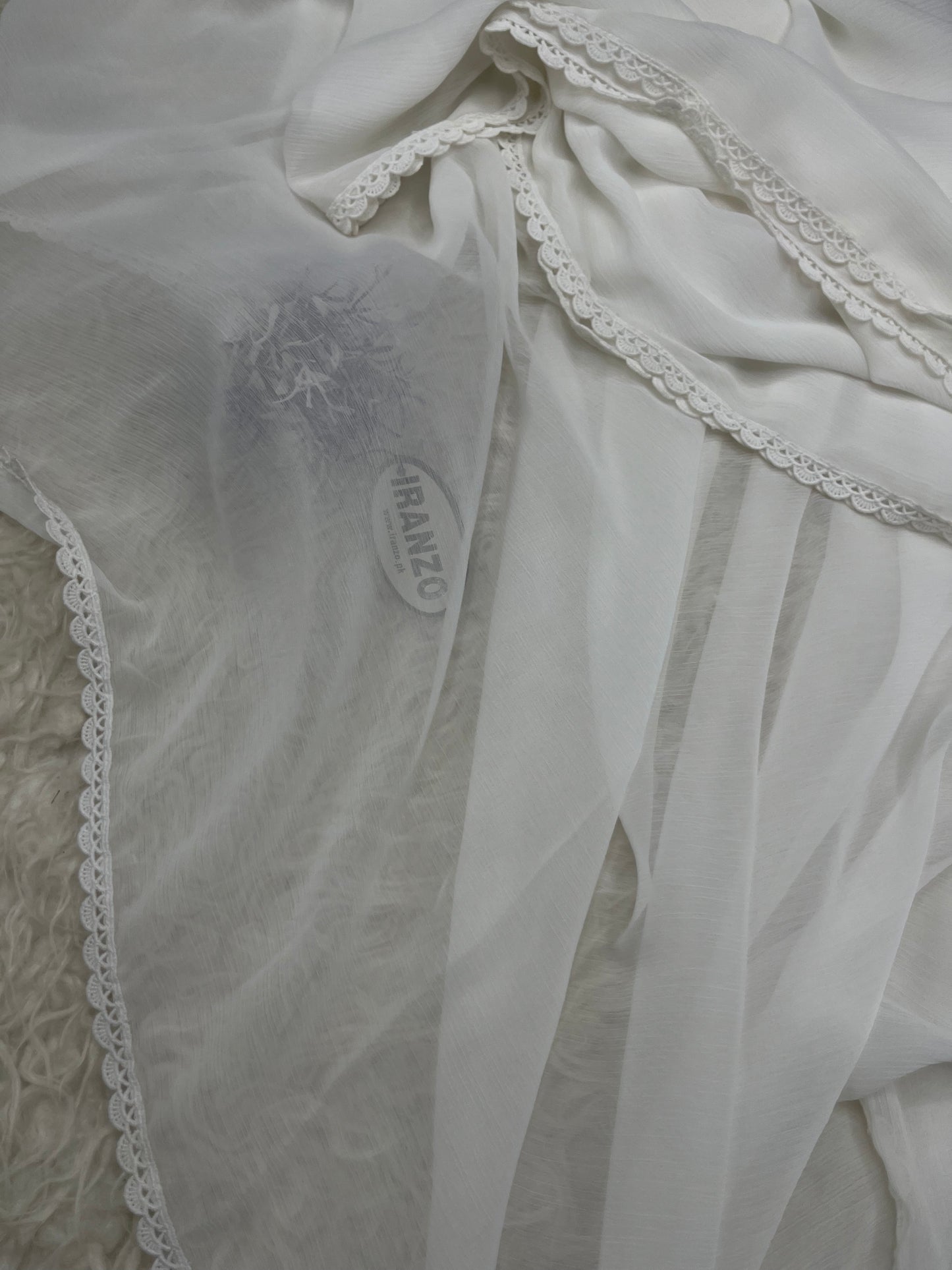 White Chiffon Dupatta - Four Side Lace Just In
