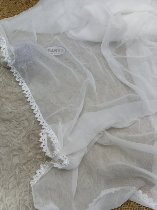 White Chiffon Dupatta - Four Side Lace