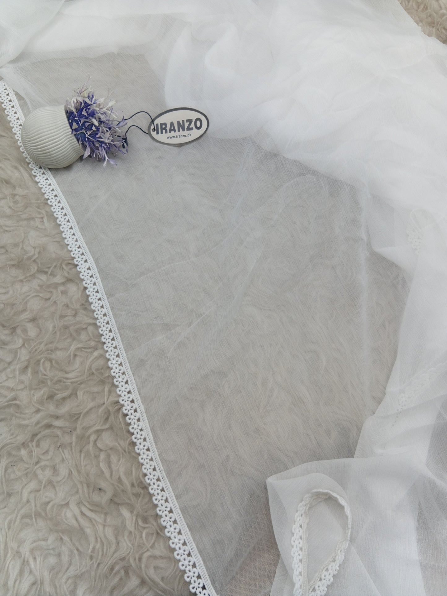 White Chiffon Dupatta - Four Side Lace