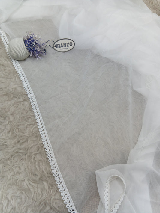 White Chiffon Dupatta - Four Side Lace