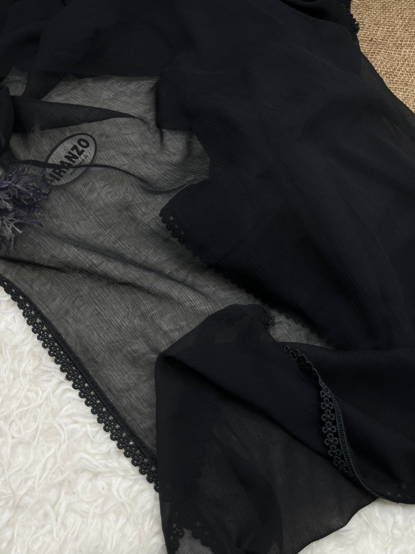 Black Chiffon Dupatta - Four Side Lace Just In