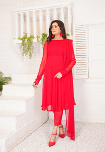SCARLET RED CHIFFON SUIT